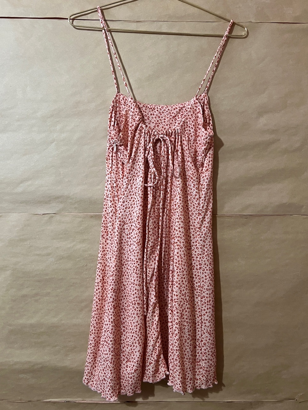 Free People | NWT Jamie Mini Dress Peach Leopard Print Ruched Tie Back Size S - Picture 9 of 12